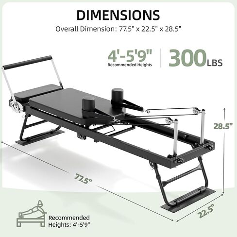 Pilates Reformer, Foldable Reformer Pilates Machine with Dual Resistance - Springs and Cord, Pilates Machine for Advanced and Beginners Users, Up to 300 lbs Weight Capacity, Black in Saudi Arabia