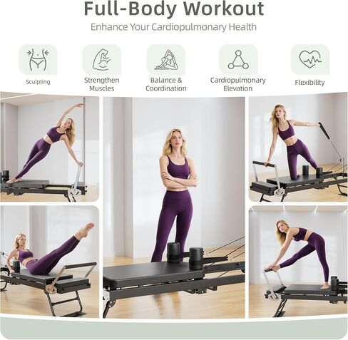 Pilates Reformer, Foldable Reformer Pilates Machine with Dual Resistance - Springs and Cord, Pilates Machine for Advanced and Beginners Users, Up to 300 lbs Weight Capacity, Black in Saudi Arabia