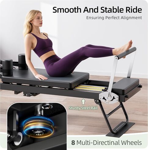 Pilates Reformer, Foldable Reformer Pilates Machine with Dual Resistance - Springs and Cord, Pilates Machine for Advanced and Beginners Users, Up to 300 lbs Weight Capacity, Black in Saudi Arabia