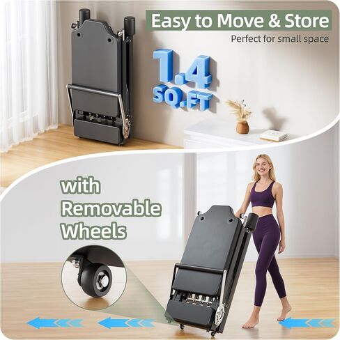 Pilates Reformer, Foldable Reformer Pilates Machine with Dual Resistance - Springs and Cord, Pilates Machine for Advanced and Beginners Users, Up to 300 lbs Weight Capacity, Black in Saudi Arabia