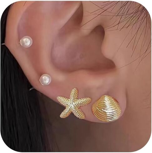 Starfish Shell Earrings Beach Jewelry for Women Lightweight Elegant Pearl Drop SeaShell Beach Earrings with Nautical Charm for Summer Vacations Coastal Accessories in Saudi Arabia