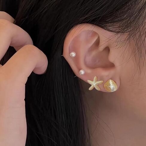 Starfish Shell Earrings Beach Jewelry for Women Lightweight Elegant Pearl Drop SeaShell Beach Earrings with Nautical Charm for Summer Vacations Coastal Accessories in Saudi Arabia