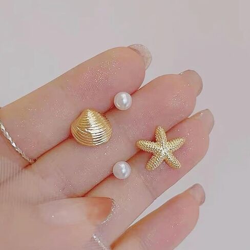 Starfish Shell Earrings Beach Jewelry for Women Lightweight Elegant Pearl Drop SeaShell Beach Earrings with Nautical Charm for Summer Vacations Coastal Accessories in Saudi Arabia