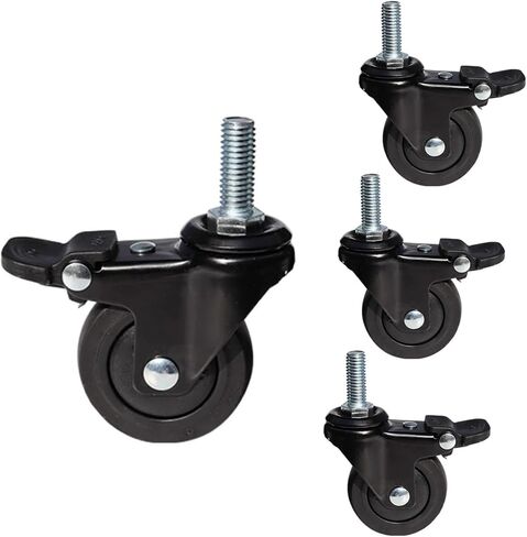 Mini Swivel Caster Wheels,1inch Threaded Stem Casters,Stem M6x15mm,Ball Bearing Silent TPE Rubber Caster Wheels,with Brake and Screws for Furniture Trolley and Shelves,Set of 4 in Saudi Arabia