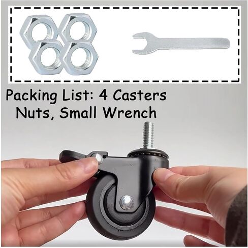 Mini Swivel Caster Wheels,1inch Threaded Stem Casters,Stem M6x15mm,Ball Bearing Silent TPE Rubber Caster Wheels,with Brake and Screws for Furniture Trolley and Shelves,Set of 4 in Saudi Arabia