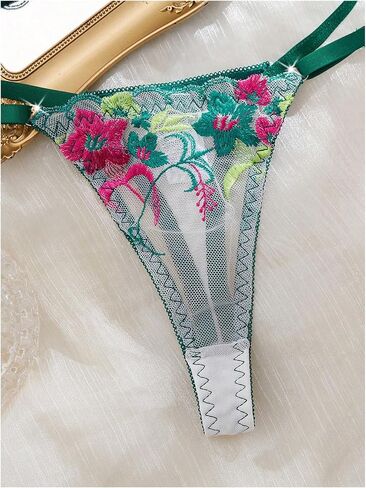 SOLY HUX Women's Sexy Lingerie Floral Embroidery Mesh Push Up Bra and Panty Thongs Underwear 2 Piece Set in Saudi Arabia