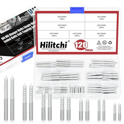Hilitchi 120pcs 7Sizes M4 M6 براغي شماعات مزدوجة برأس الخشب سذر المسمار المسمار المسمار البراغي المسمار مزدوج قضبان ملولبة الترباس ملون طلاء البراغي الطلاء للأثاث للأثاث in Kuwait