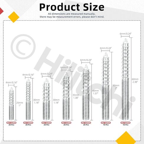 Hilitchi 120pcs 7Sizes M4 M6 براغي شماعات مزدوجة برأس الخشب سذر المسمار المسمار المسمار البراغي المسمار مزدوج قضبان ملولبة الترباس ملون طلاء البراغي الطلاء للأثاث للأثاث in Kuwait