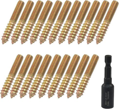 20 Pcs M8 x 50mm Hanger Bolts, Double Head Screws Self Drilling Wood Dowel Screws with Hanger Bolt Driver, Carbon Steel Fasteners for Stairs, Furniture, and DIY Projects in Saudi Arabia