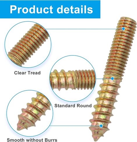 20 Pcs M8 x 50mm Hanger Bolts, Double Head Screws Self Drilling Wood Dowel Screws with Hanger Bolt Driver, Carbon Steel Fasteners for Stairs, Furniture, and DIY Projects in Saudi Arabia