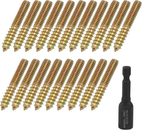 20 Pcs M8 x 50mm Hanger Bolts, Double Head Screws Self Drilling Wood Dowel Screws with Hanger Bolt Driver, Carbon Steel Fasteners for Stairs, Furniture, and DIY Projects in Saudi Arabia
