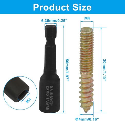 20 Pcs M8 x 50mm Hanger Bolts, Double Head Screws Self Drilling Wood Dowel Screws with Hanger Bolt Driver, Carbon Steel Fasteners for Stairs, Furniture, and DIY Projects in Saudi Arabia