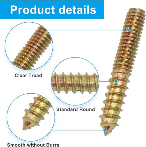 20 Pcs M8 x 50mm Hanger Bolts, Double Head Screws Self Drilling Wood Dowel Screws with Hanger Bolt Driver, Carbon Steel Fasteners for Stairs, Furniture, and DIY Projects in Saudi Arabia