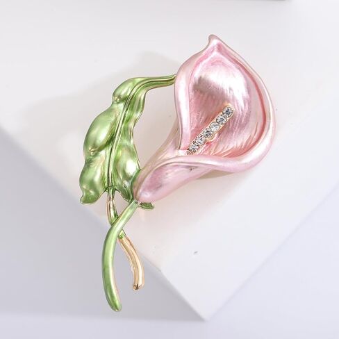 Mother's Day Gift Calla Lily Brooch Rhinestone Crystal Flower Brooches Calla Lily Lapel Pins for Women Elegant Dress Accessories in Kuwait