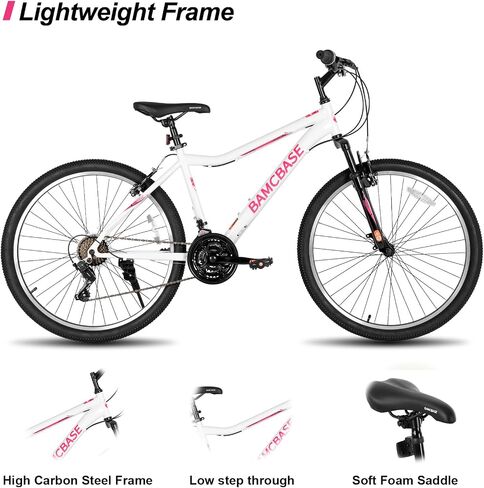 HILAND 26 Inch Womens and Mens Mountain Bike, 21 Speed Steel Frame Adult Bicycle, MTB Bikes with Suspension Fork, Purple Green White in Saudi Arabia