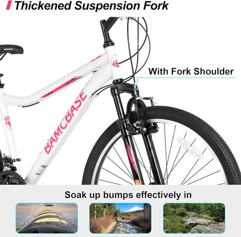 HILAND 26 Inch Womens and Mens Mountain Bike, 21 Speed Steel Frame Adult Bicycle, MTB Bikes with Suspension Fork, Purple Green White in Saudi Arabia