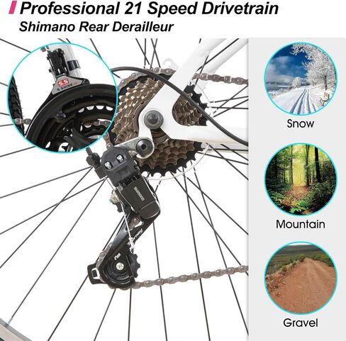 HILAND 26 Inch Womens and Mens Mountain Bike, 21 Speed Steel Frame Adult Bicycle, MTB Bikes with Suspension Fork, Purple Green White in Saudi Arabia