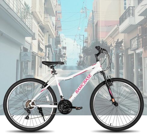 HILAND 26 Inch Womens and Mens Mountain Bike, 21 Speed Steel Frame Adult Bicycle, MTB Bikes with Suspension Fork, Purple Green White in Saudi Arabia