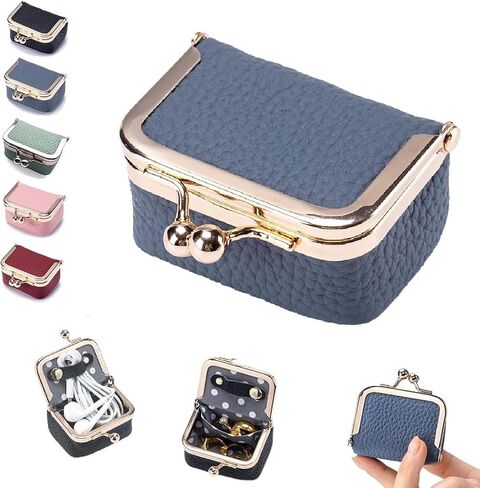 Genuine Leather Mini Jewelry Box, Mini Jewelry Travel Case for Women, Portable Vintage Travel Small Jewelry Organizer for Earrings, Rings, Bracelets, Necklaces (Blue) in Saudi Arabia