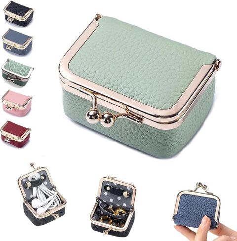 Genuine Leather Mini Jewelry Box, Mini Jewelry Travel Case for Women, Portable Vintage Travel Small Jewelry Organizer for Earrings, Rings, Bracelets, Necklaces (Blue) in Saudi Arabia