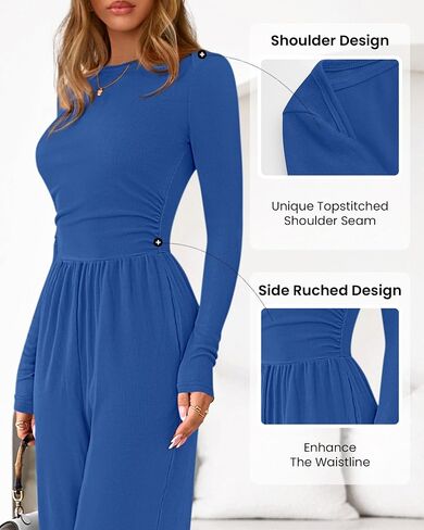 BTFBM Jumpsuits For Women Dressy Casual Fall Clothes 2025 Long Sleeve Knit Ruched Business Lounge Pants Rompers Pockets in Saudi Arabia
