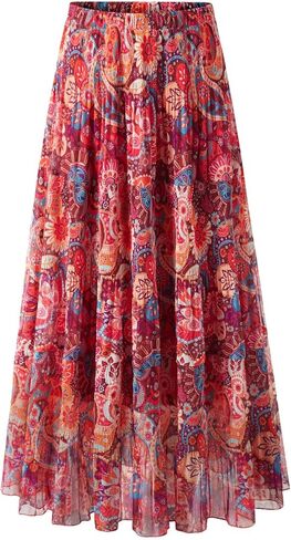 Maxi Skirts for Women Pleated Long Flowy Chiffon Elastic Waist Tiered A Line Skirt White Small in Saudi Arabia