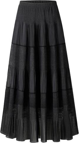 Maxi Skirts for Women Pleated Long Flowy Chiffon Elastic Waist Tiered A Line Skirt White Small in Saudi Arabia