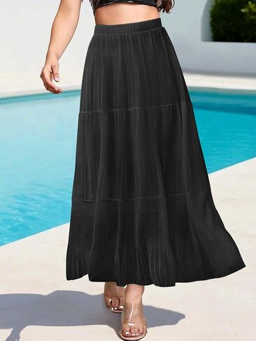 Maxi Skirts for Women Pleated Long Flowy Chiffon Elastic Waist Tiered A Line Skirt White Small in Saudi Arabia