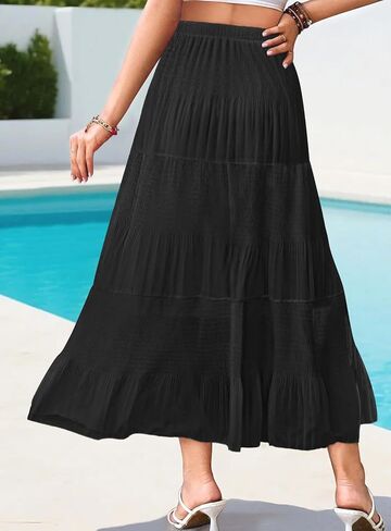 Maxi Skirts for Women Pleated Long Flowy Chiffon Elastic Waist Tiered A Line Skirt White Small in Saudi Arabia