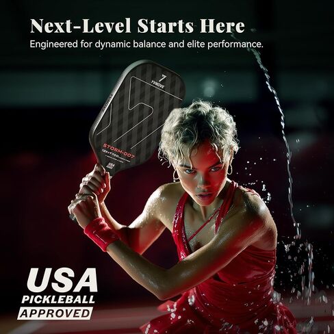 Pickleball Paddle مع سطح T700 الألياف الكربونية الخام و 16 مم من البوليمر البوليمر ، مضرب كرة المخلل الممتاز المصممة لدوران في نهاية المطاف ، معتمدة من USAPA in Saudi Arabia