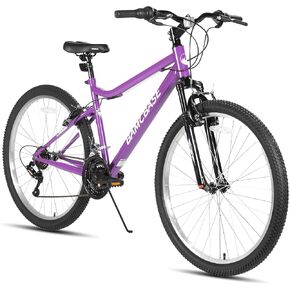 HILAND 26 Inch Womens and Mens Mountain Bike, 18 Speed Steel Frame Adult Bicycle, MTB Bikes with Suspension Fork, V Brake, Mountain Bicycle for Woman Man, Purple Green White in Saudi Arabia
