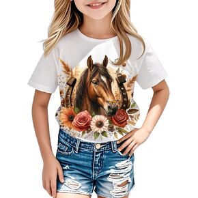 Girls Western Horse T-Shirts - Cute Cowgirl Outfit Kids Short Sleeve Shirts Funny Tops Rodeo Toddler Summer Tee in Kuwait