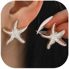 14K Gold Plated Starfish Earrings for Women Trendy, Boho Summer Beach Starfish Earring Gold Statement Hypoallergenic Studs Vacation Outfits Accessories Jewelry in Kuwait