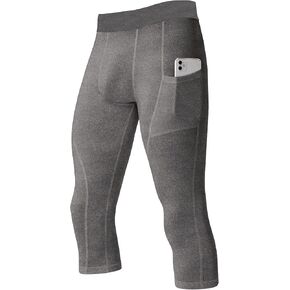 SPVISE Men's 3/4 Compression Pants Athletic Capri Leggings Dry Fit Running Tights with Pocket Basketball Sports Gym Baselayer in Kuwait