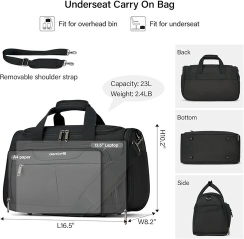 Hanke Foldable Underseat Carry On luggage Bag, Travel Tote Bag for Women & Men, Personal Item Travel Bag Softside Lightweight Luggage Bags for Travel Flight Crew Overnight Weekender Bag.（Black） in Kuwait