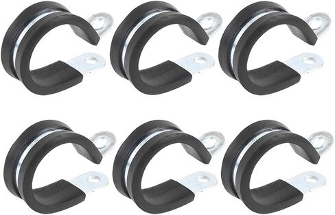 X AUTOHAUX 6pcs 22mm 0.87 Inch R-Shape Automotive Marine Clamps, Black, Zinc Plated Steel, Rubber Cushioned, Insulated, for Tube Pipe Wire Installation in Saudi Arabia
