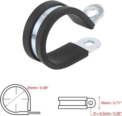 X Autohaux 6pcs 22mm 0.87 بوصة مشبكات بحرية للسيارات R ، أسود ، من الصلب المطلي بالزنك ، وسادة مطاطية ، معزولة ، لتركيب أنبوب الأنبوب الأنبوب in Saudi Arabia