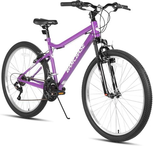 HILAND 26 Inch Womens and Mens Mountain Bike, 18 Speed Steel Frame Adult Bicycle, MTB Bikes with Suspension Fork, V Brake, Mountain Bicycle for Woman Man, Purple Green White in Kuwait
