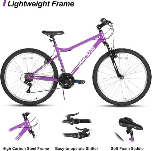 HILAND 26 Inch Womens and Mens Mountain Bike, 18 Speed Steel Frame Adult Bicycle, MTB Bikes with Suspension Fork, V Brake, Mountain Bicycle for Woman Man, Purple Green White in Kuwait