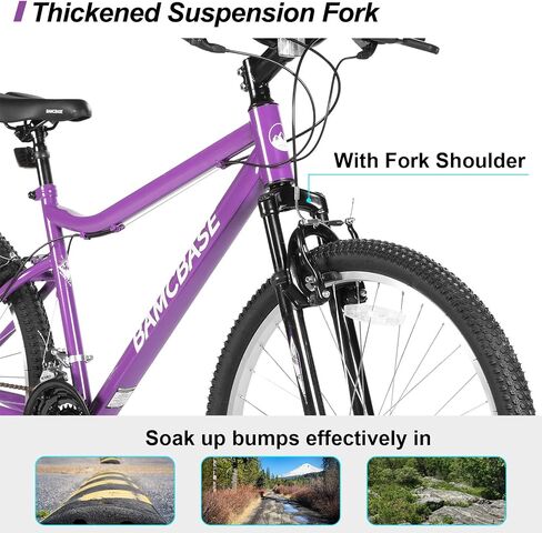HILAND 26 Inch Womens and Mens Mountain Bike, 18 Speed Steel Frame Adult Bicycle, MTB Bikes with Suspension Fork, V Brake, Mountain Bicycle for Woman Man, Purple Green White in Kuwait