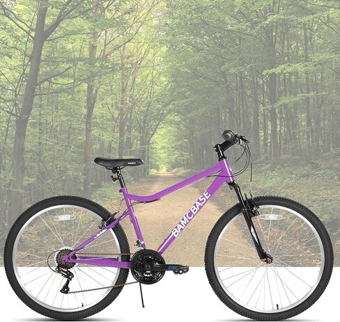 HILAND 26 Inch Womens and Mens Mountain Bike, 18 Speed Steel Frame Adult Bicycle, MTB Bikes with Suspension Fork, V Brake, Mountain Bicycle for Woman Man, Purple Green White in Kuwait