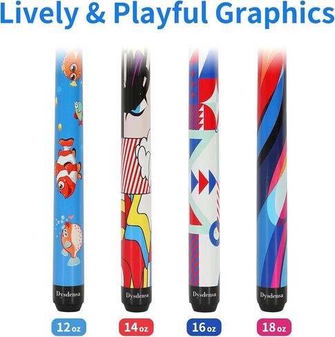 Kids Short Pool Cue Set of 2, Canadian Maple Wood, 4 Sizes (36/42/48/52 Inch) with UV-Printed Fun Designs and Leather Tip in Kuwait