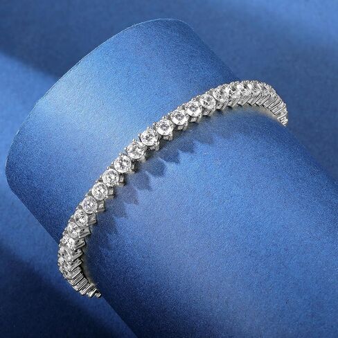 Gemsme Halo Tennis Bracelet for Women, 1 Row 18K White Gold Plated 6x4MM Princess Cut Cubic Zirconia Iced Out Link Bracelet (17) in Saudi Arabia
