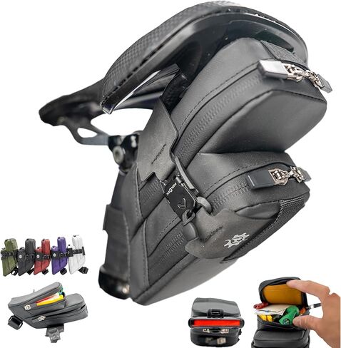 Lumiere & Co. Magnetic Quick-Release Bike Saddle Bag – Double Compartment, Low-Profile Brick Design, Designed with Fidlock's Magnetic Black V Buckle Attachment System, Mach X (Black) in Saudi Arabia