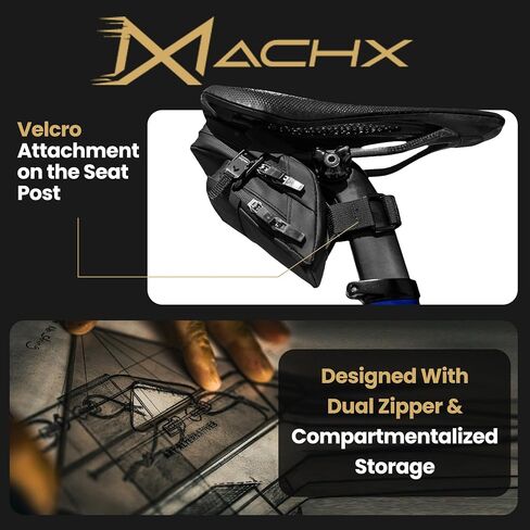 Lumiere & Co. Magnetic Quick-Release Bike Saddle Bag – Double Compartment, Low-Profile Brick Design, Designed with Fidlock's Magnetic Black V Buckle Attachment System, Mach X (Black) in Saudi Arabia