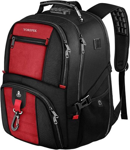 YOREPEK Large Laptop Backpack for Men, Air Tag Pouch ＆ RFID Blocking Anti Theft Backpack, Airline Approved with USB Charging Port, Insulated Pocket, Water Resistant BookBag Fit 17 inch Laptop, Black in Saudi Arabia