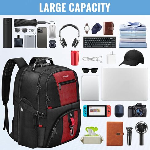 YOREPEK Large Laptop Backpack for Men, Air Tag Pouch ＆ RFID Blocking Anti Theft Backpack, Airline Approved with USB Charging Port, Insulated Pocket, Water Resistant BookBag Fit 17 inch Laptop, Black in Saudi Arabia