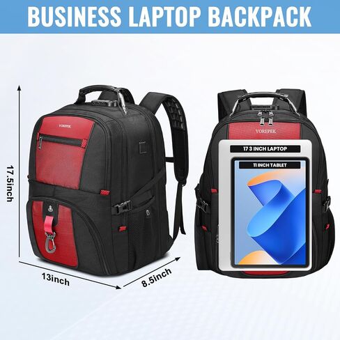 YOREPEK Large Laptop Backpack for Men, Air Tag Pouch ＆ RFID Blocking Anti Theft Backpack, Airline Approved with USB Charging Port, Insulated Pocket, Water Resistant BookBag Fit 17 inch Laptop, Black in Saudi Arabia