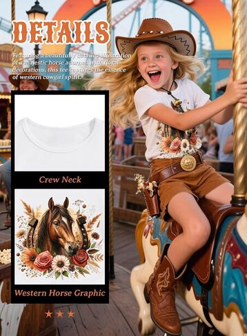 Girls Western Horse T-Shirts - Cute Cowgirl Outfit Kids Short Sleeve Shirts Funny Tops Rodeo Toddler Summer Tee in Kuwait