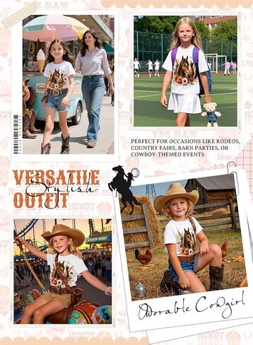 Girls Western Horse T-Shirts - Cute Cowgirl Outfit Kids Short Sleeve Shirts Funny Tops Rodeo Toddler Summer Tee in Kuwait